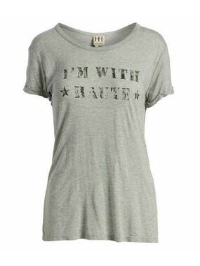HAUTE HIPPIE I'm with Haute SCOOP NECK Tee Shirt Top Light Grey ( S )